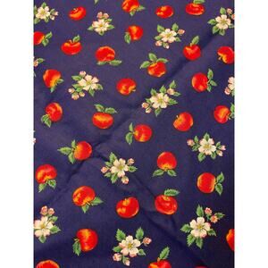 Vintage VIP Cranston Fabric Cotton BTHY Navy Apples Apple Blossoms Country OOP